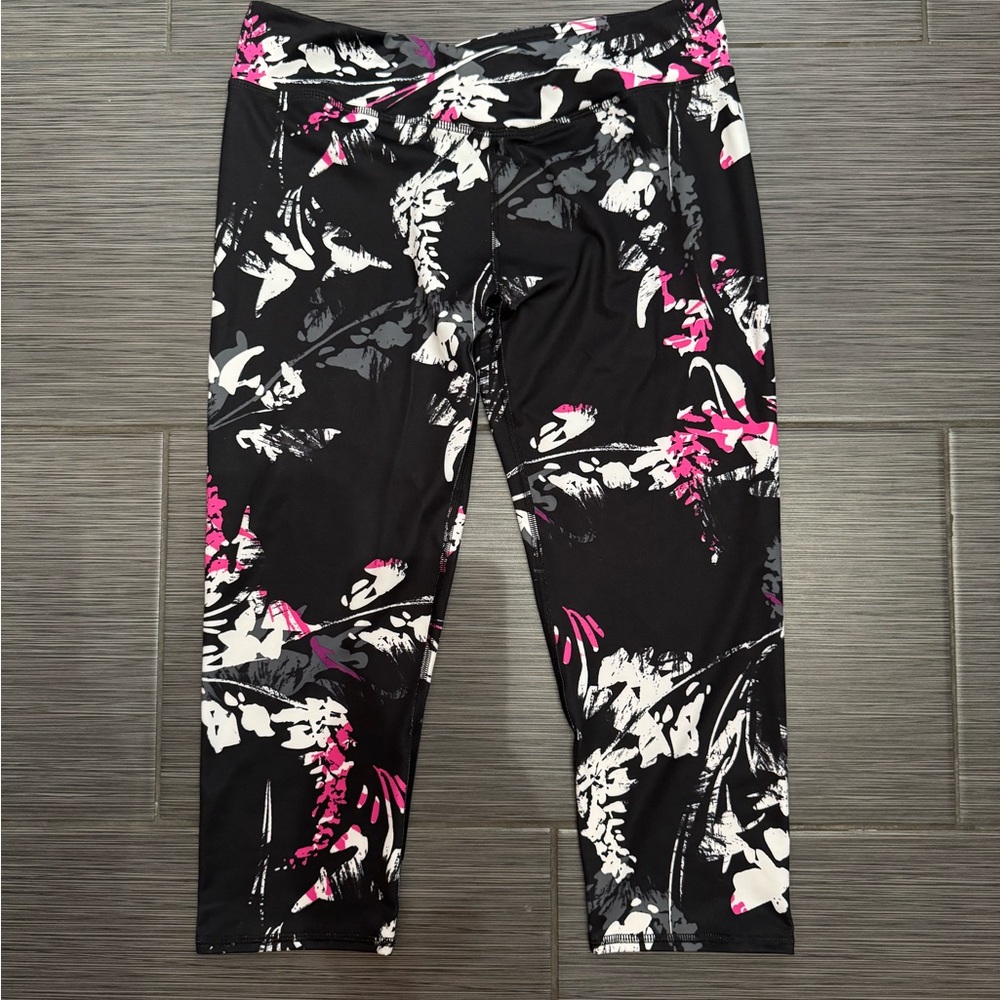 Fabletics Black and Pink Floral Leggings